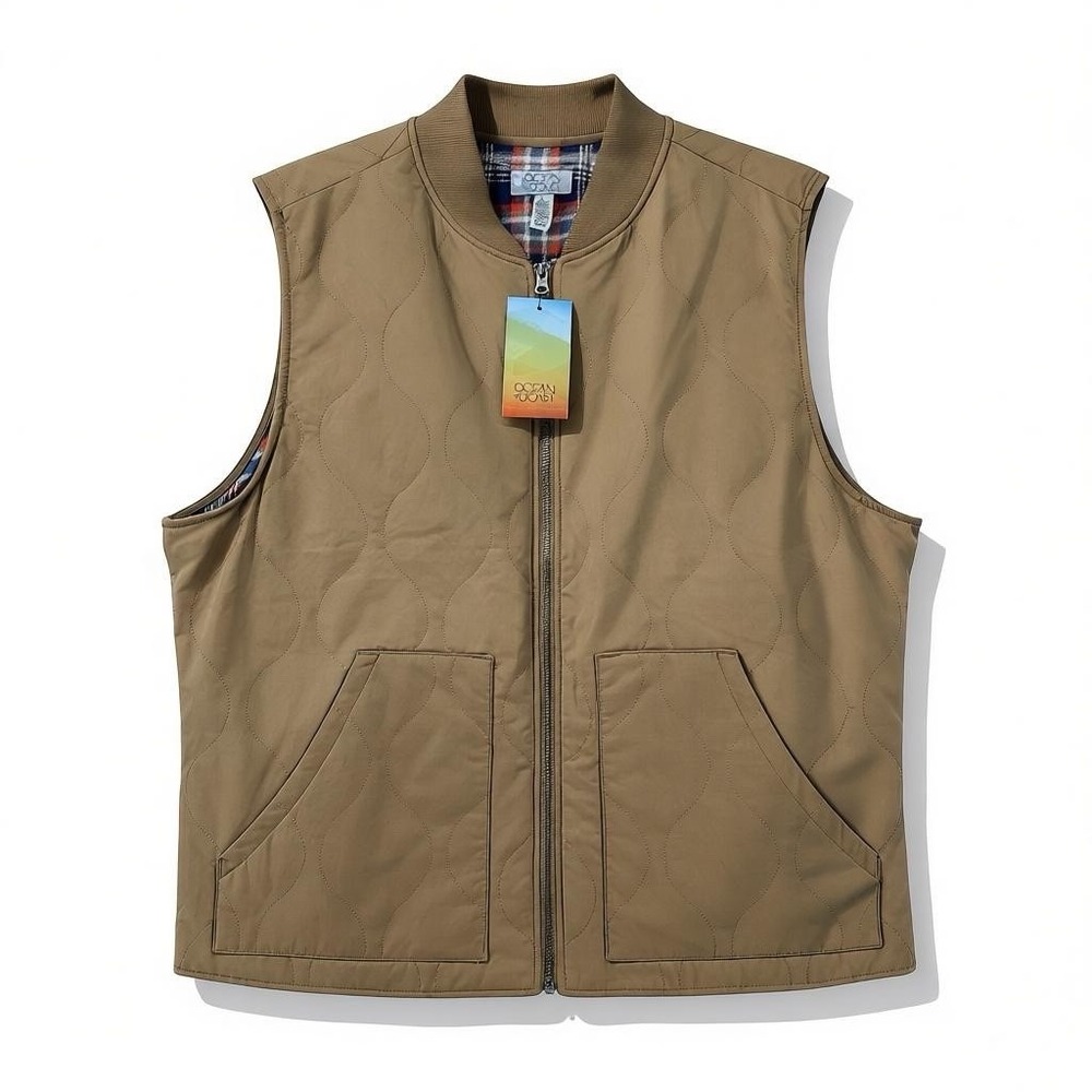 Ocean Coast Vest Brown Rib Collar Full-Zip Lined Large NEW‎